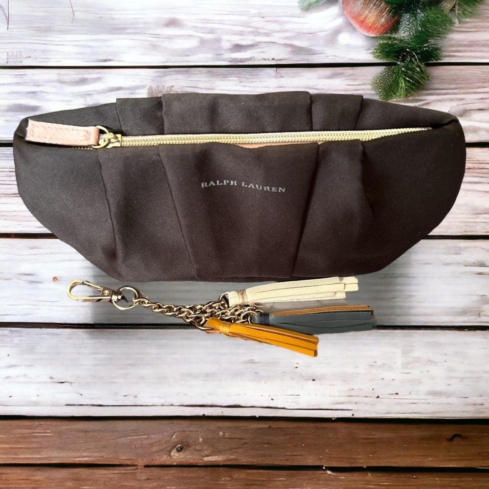 Ralph Lauren Black Satin Fragrances Hand Bag w/tassel